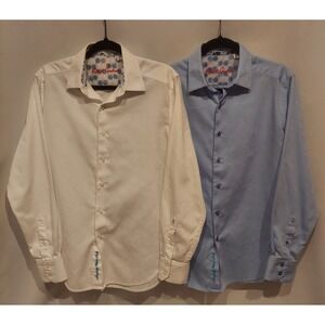 Robert Graham Mens Blue & White Jacquard Button-Down Shirts Lot of 2 Size Medium